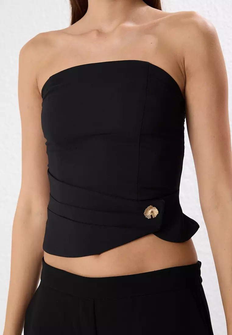 Strapless Accessory Detailed Woven Chic Bustier Top