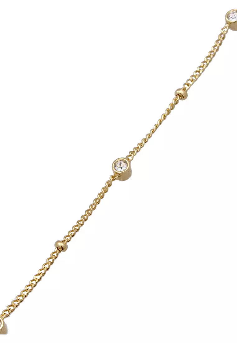 Gelang Kaki Perhiasan Perak 925 Wanita Ballchain Gold Plated Embellished with Crystal by Swarovski®