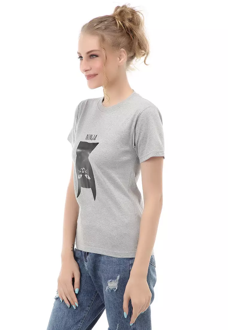 Genevie T-Shirt Kaos Kasual Wanita Cat Lover Short Sleeve Material Cotton Combed ORIGINAL - Light Misty