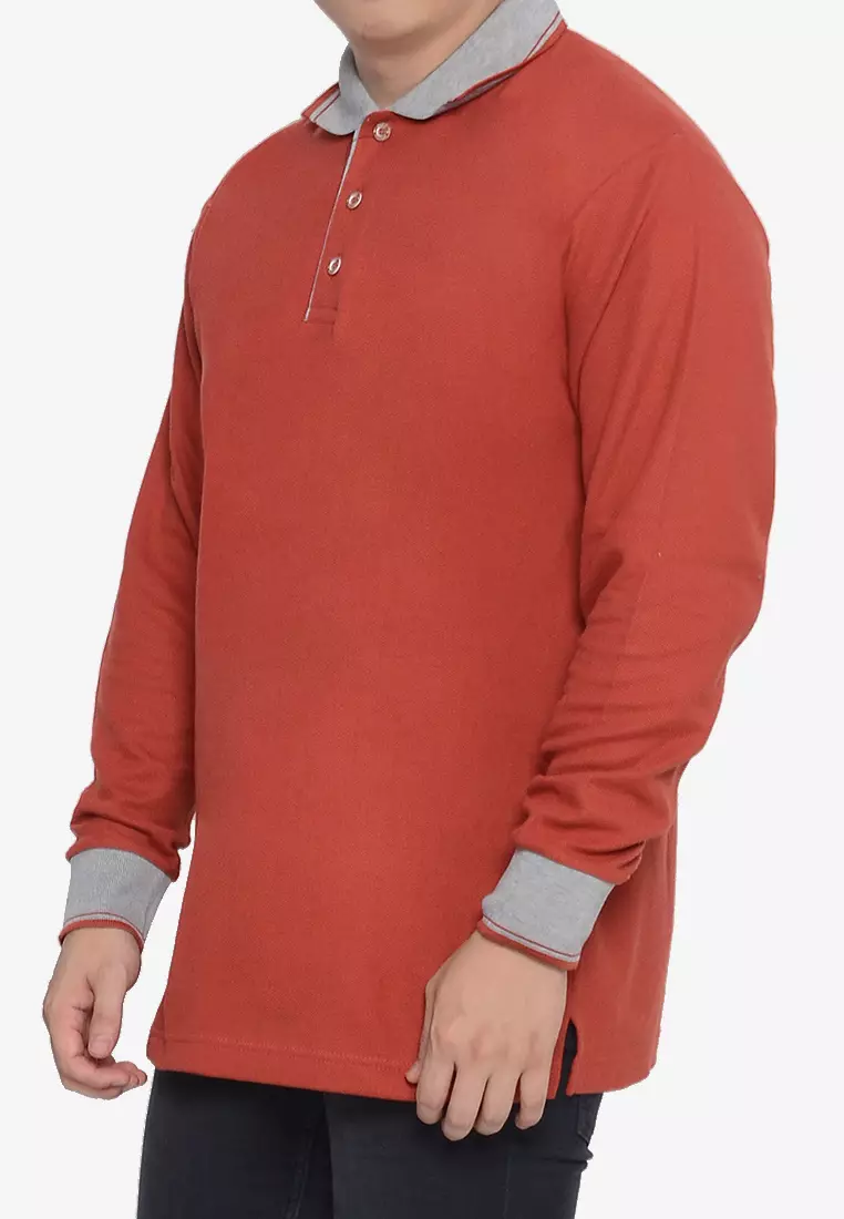 Andre Michel Kaos Polo Shirt Lengan Panjang Kerah Abu Orange Bata 933-61
