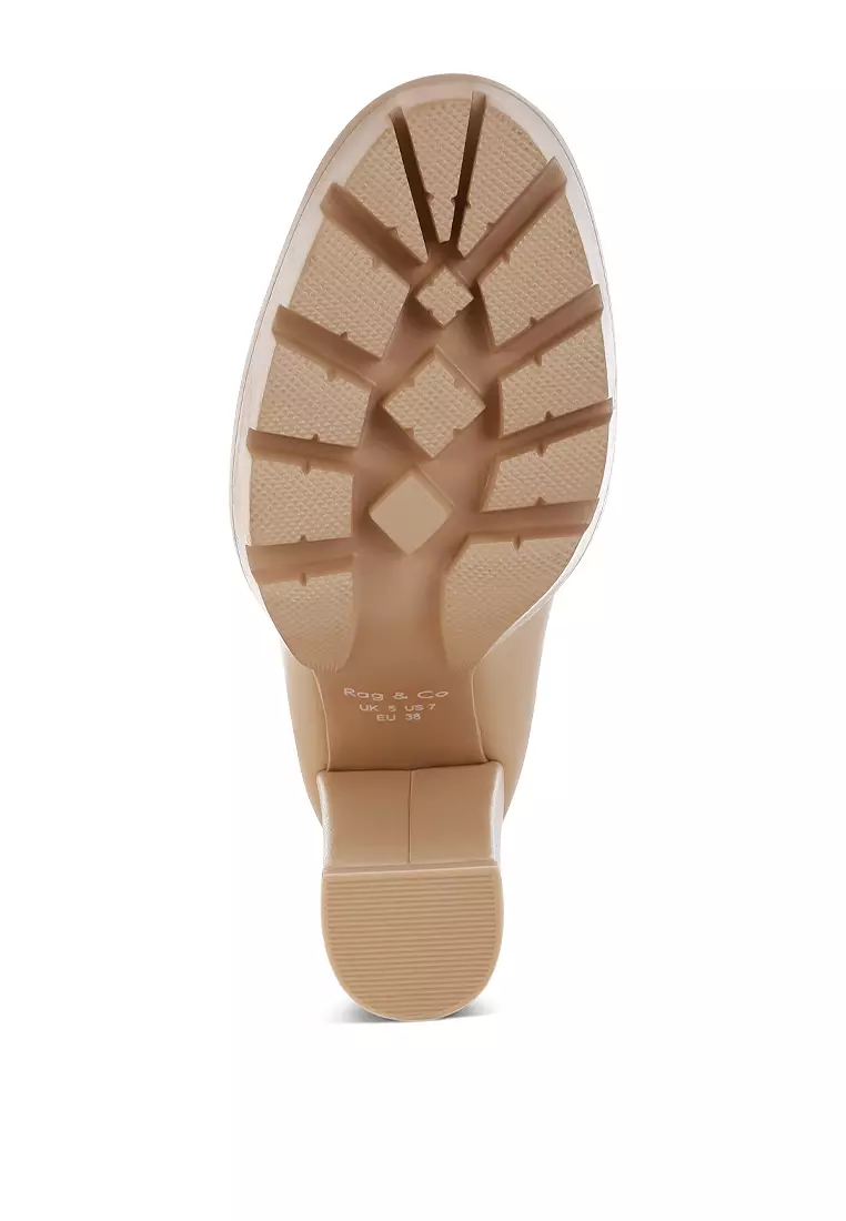 Chunky Chain Link Heeled Loafers in Beige