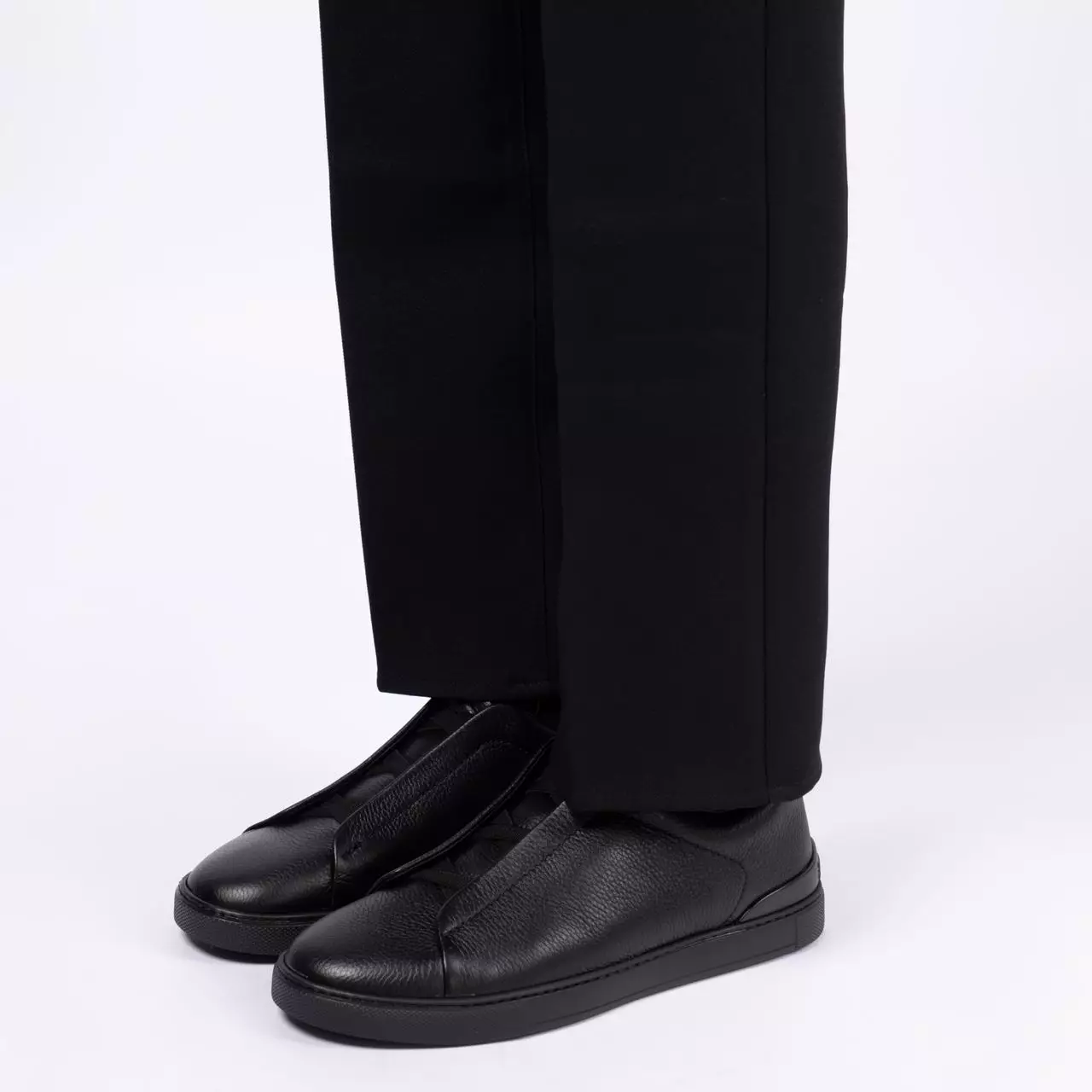 Triple Stitch Deerskin Sneakers All Black