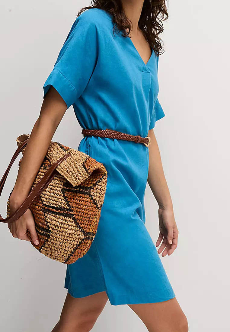 Linen Rich V-Neck Mini Shift Dress