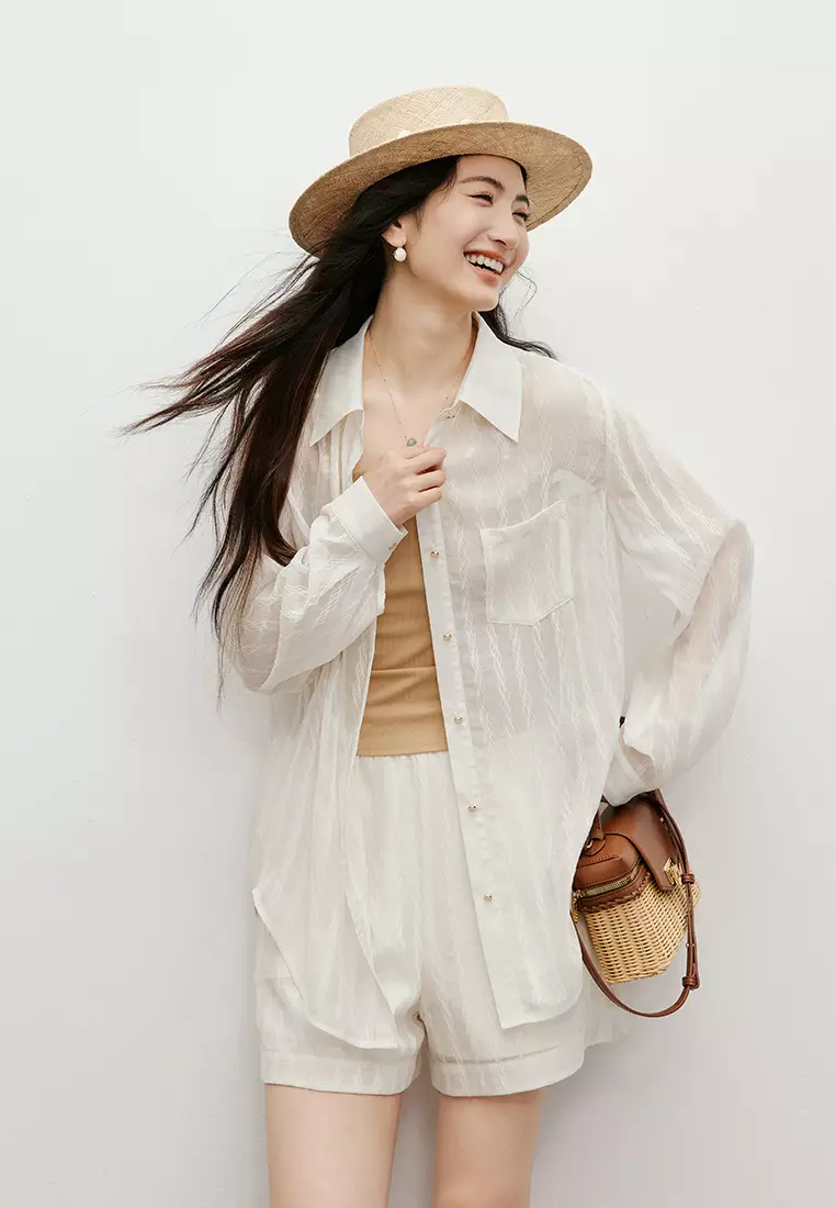 Semi-Transparent Textured Blouse