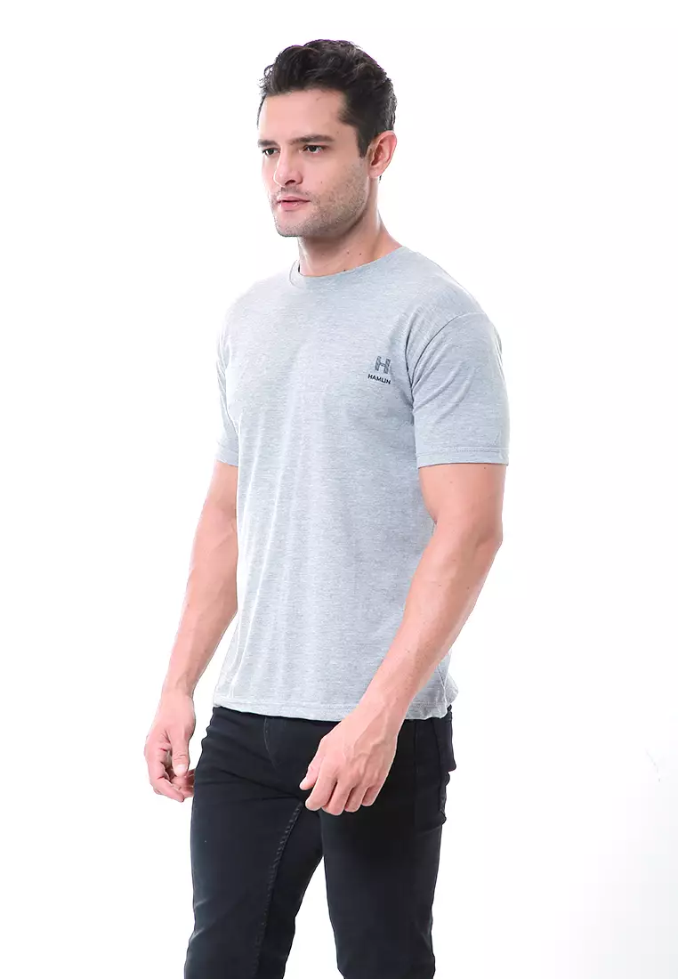 Aisley Atasan Pria Kaos Polos Lengan Pendek Casual T-Shirt Desain Simple Material Cotton ORIGINAL - Gray