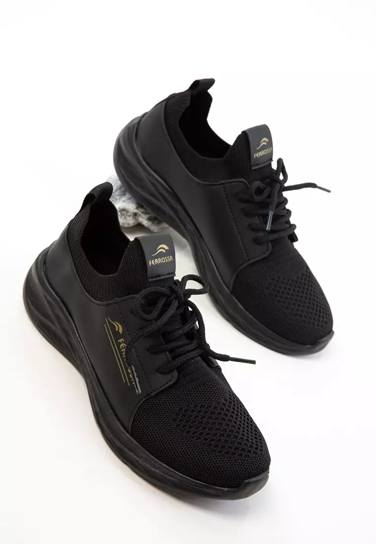 Black-Black-Gold Unisex Sneaker 20678