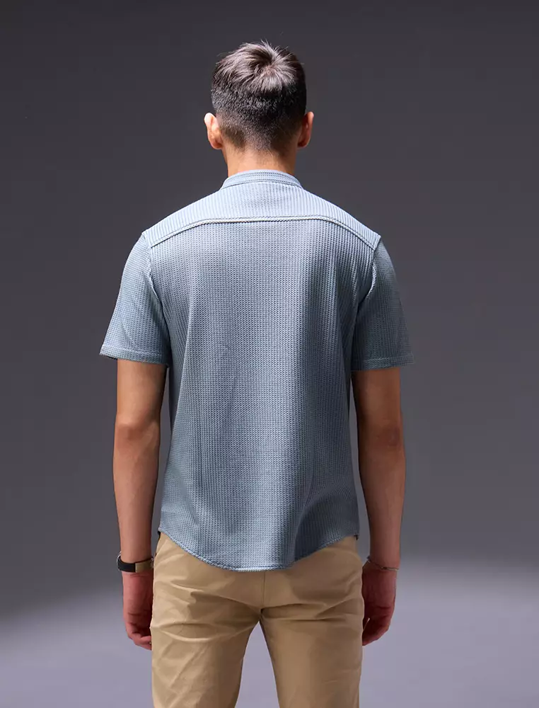 OXCON kemeja Tangan Pendek Waffle Kerah Collarless Sage Grey