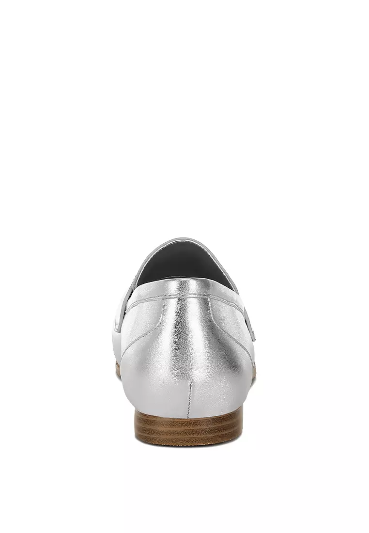 Rhinestone Strap Metallic Loafers in Silver