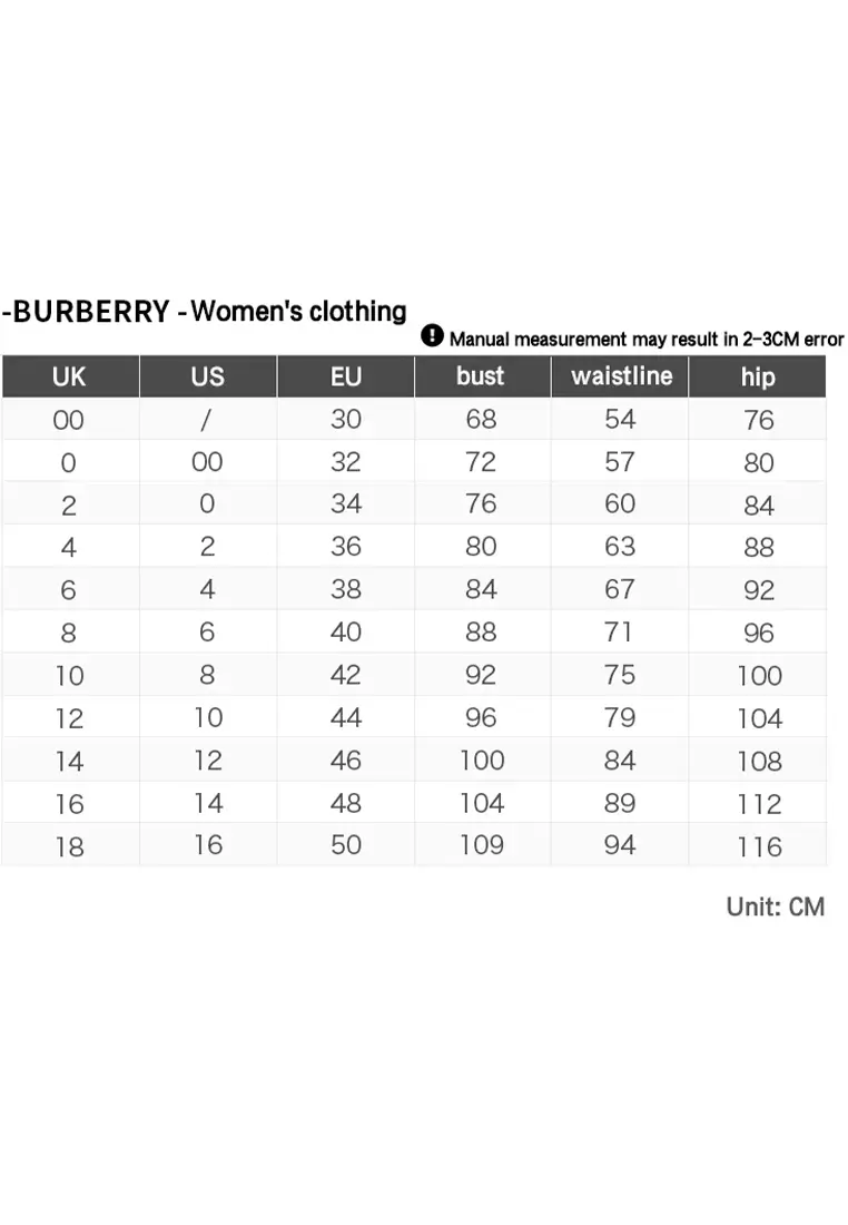 Burberry skirt 2025 size chart