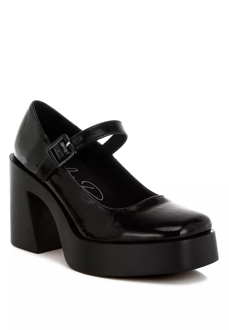 High Heel Mary Jane Sandals in Black