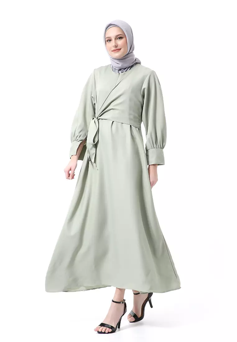 Alliyah Dress Gamis Muslimah Long Sleeve Model Balon Regular Fit Premium High Quality - Mint