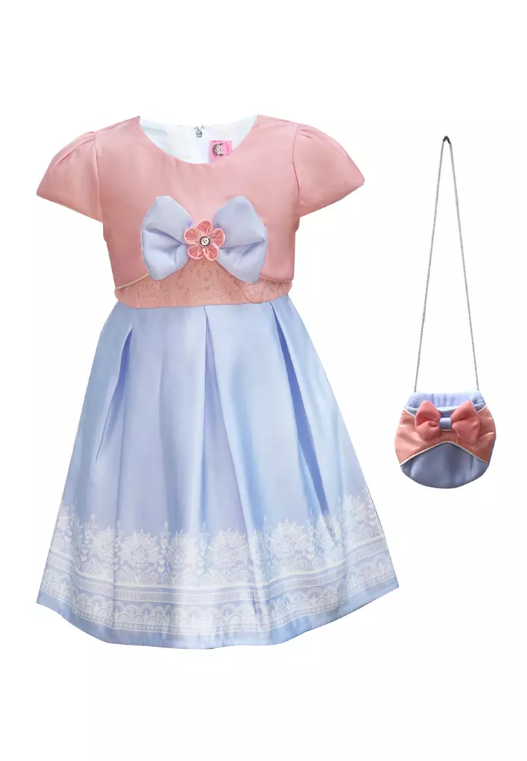 Two Mix Dress Anak Perempuan Bahan Kain Satin - Baju Anak Perempuan Fashion Usia 1-12 Tahun 4274
