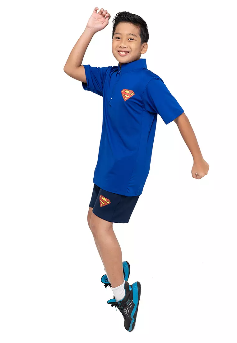 Flexzone Sport Collar Shirts Kids Teen DC Comics Superman Blue