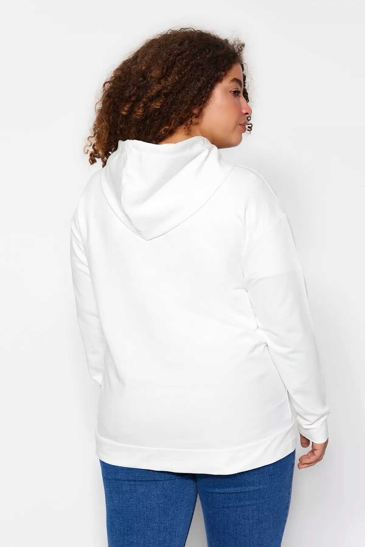 Buy Trendyol Plus Size Ecru Hooded Zippered Knitted Thin