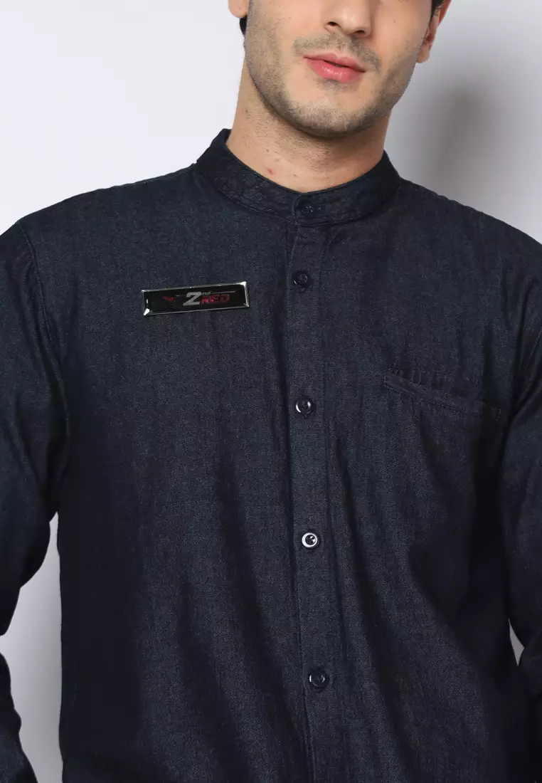 Kemeja Denim Glorys Krah Mandarin K-Bobok L/S Light Black 182504