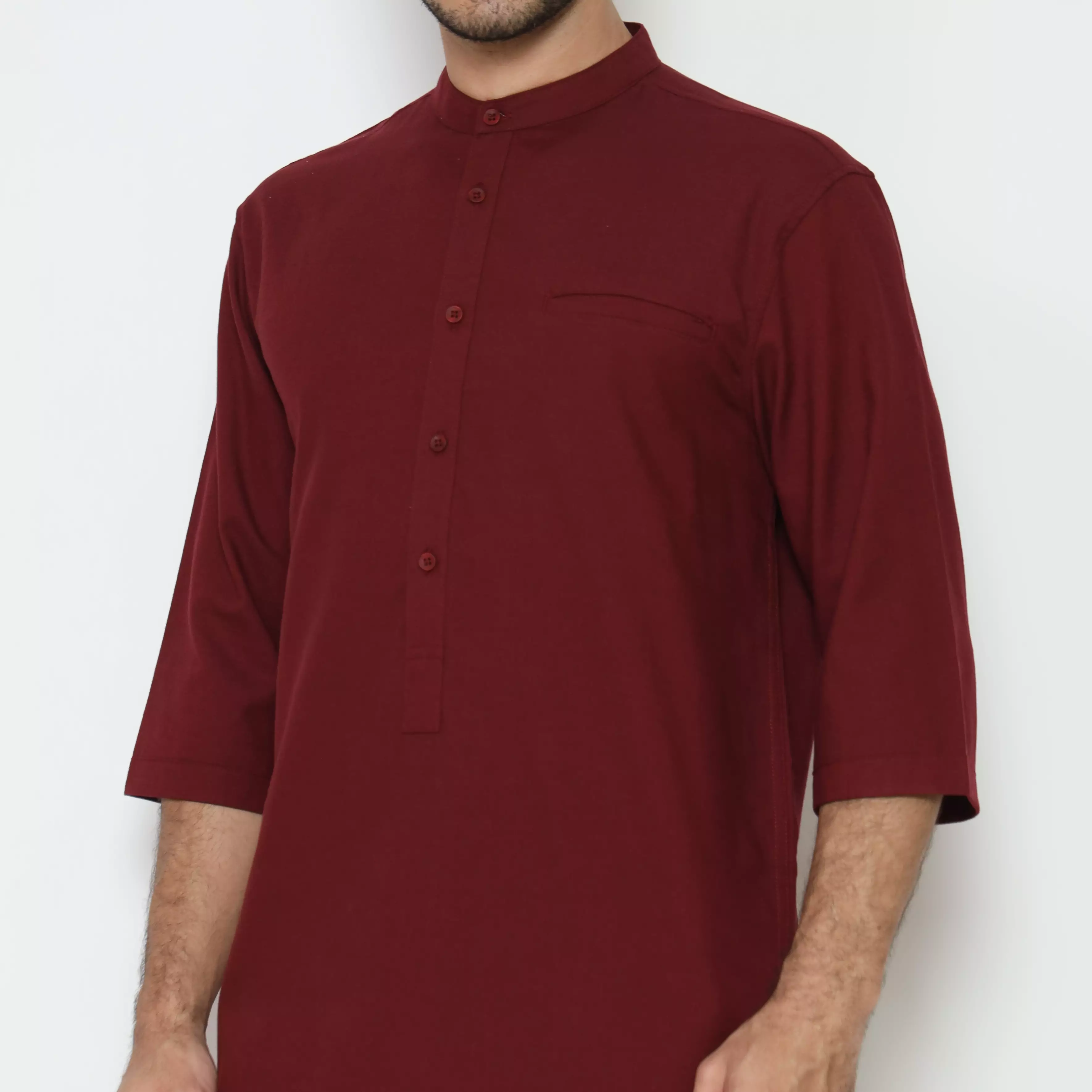 AMK Kemeja Koko Kurta Pria Lengan Panjang KK Bachtiar 3/4 Maroon