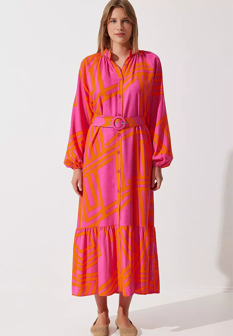 Belted Oversize Summer Viscose Dress