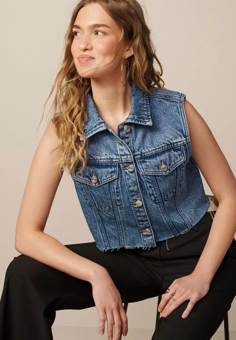 Sleeveless denim jackets for womens online outlet