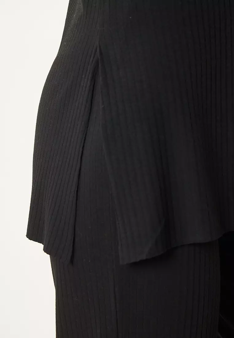 Comfortable Ribbed Knitted Blouse Trousers Set