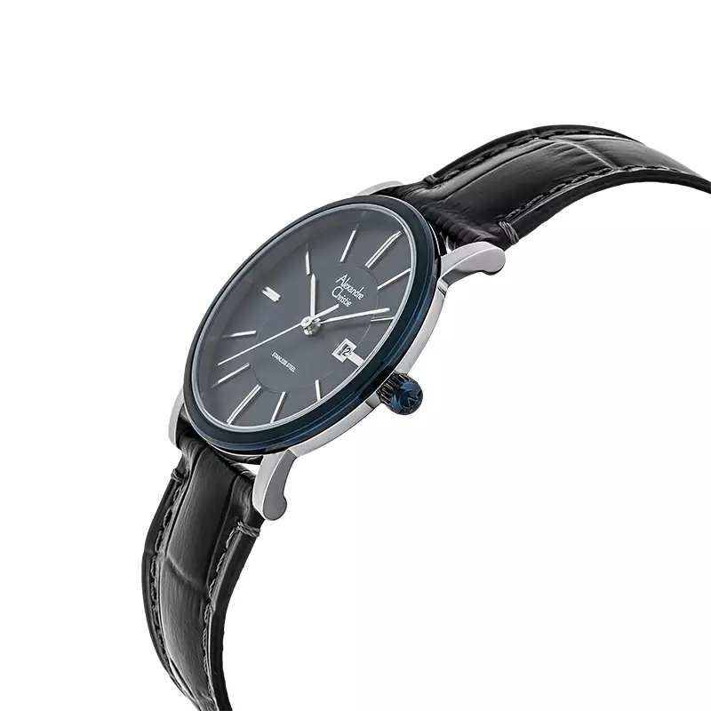 Jam Tangan Wanita Alexandre Christie Classic AC 8344 LD LTUBU Ladies Blue Dial Black Leather Strap