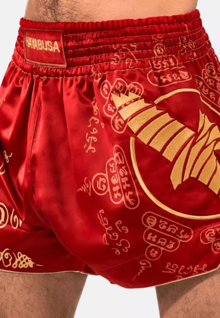 Red And White Hibiscus Flowers Hawaiian Print Muay Thai Boxing Shorts