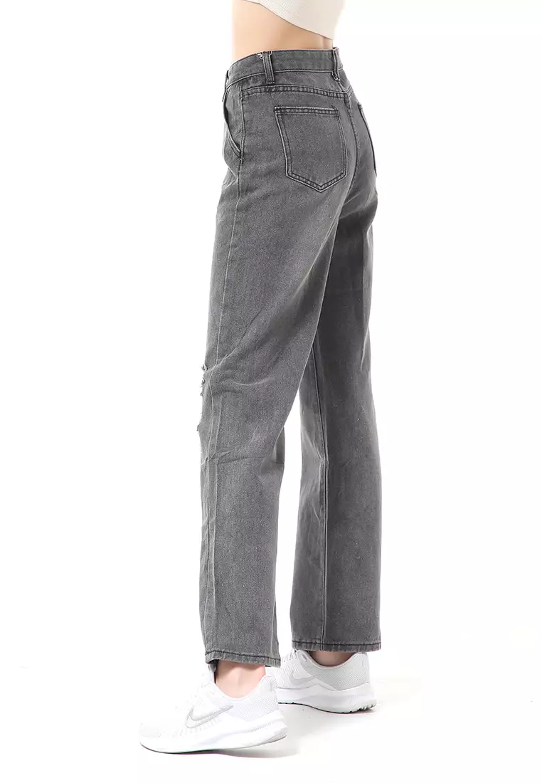 Stella Celana Panjang Ripped Jeans Wanita Stylish Material Denim ORIGINAL - Dark Gray