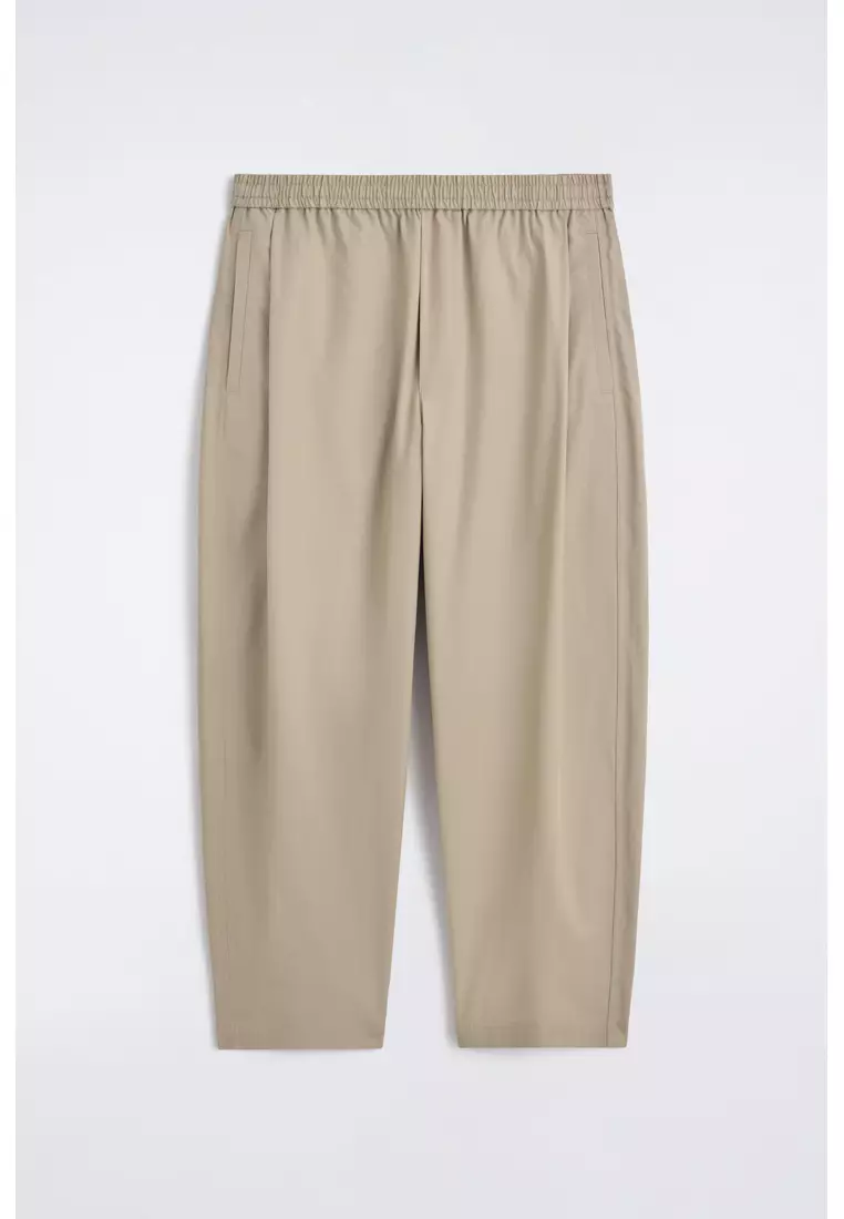 CROPPED ELASTICATED RELAXED-FIT WIDE-LEG TROUSERS