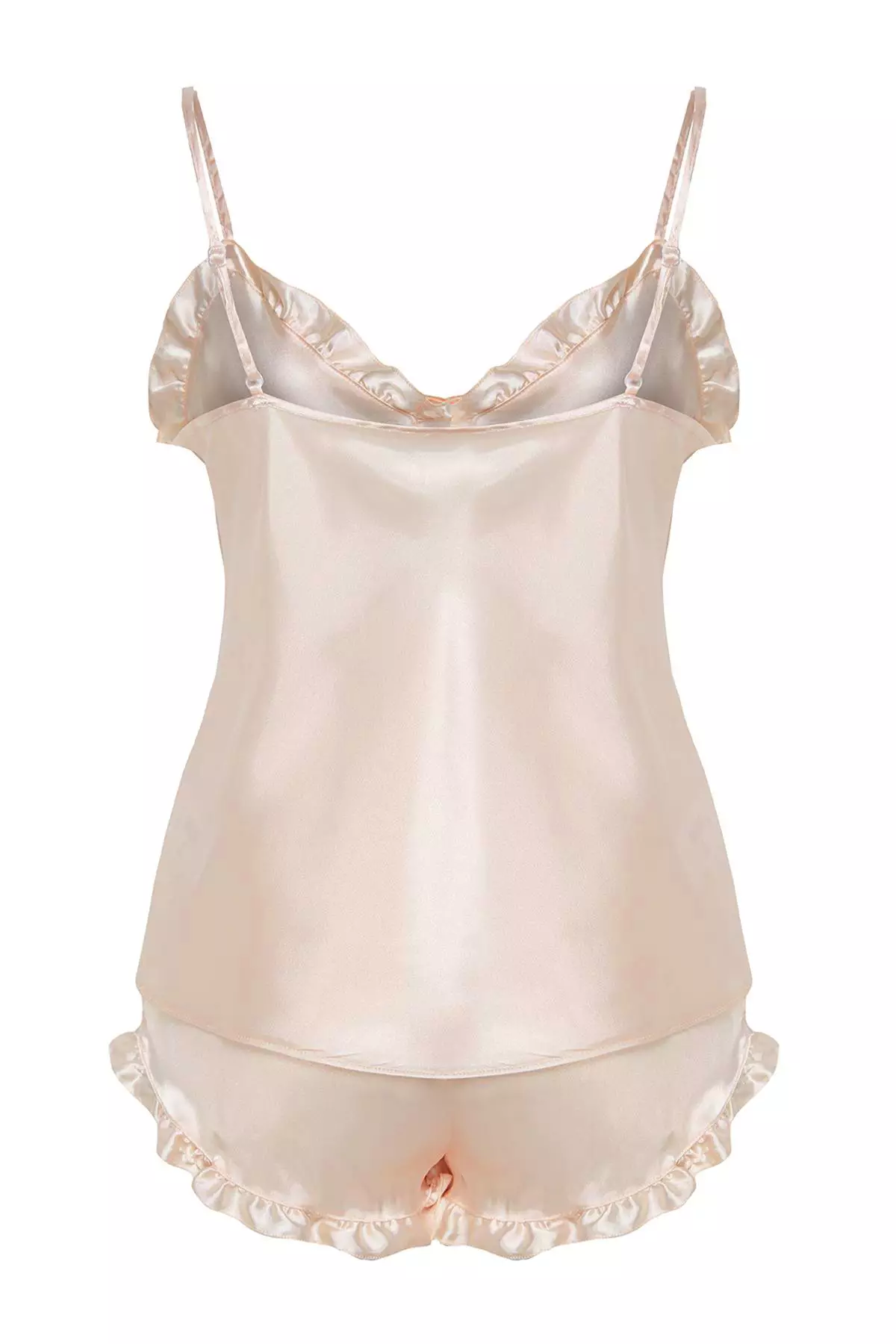 Ecru Frilled Rope Strap Satin Shorts Woven Pajama Set THMSS22PT0274