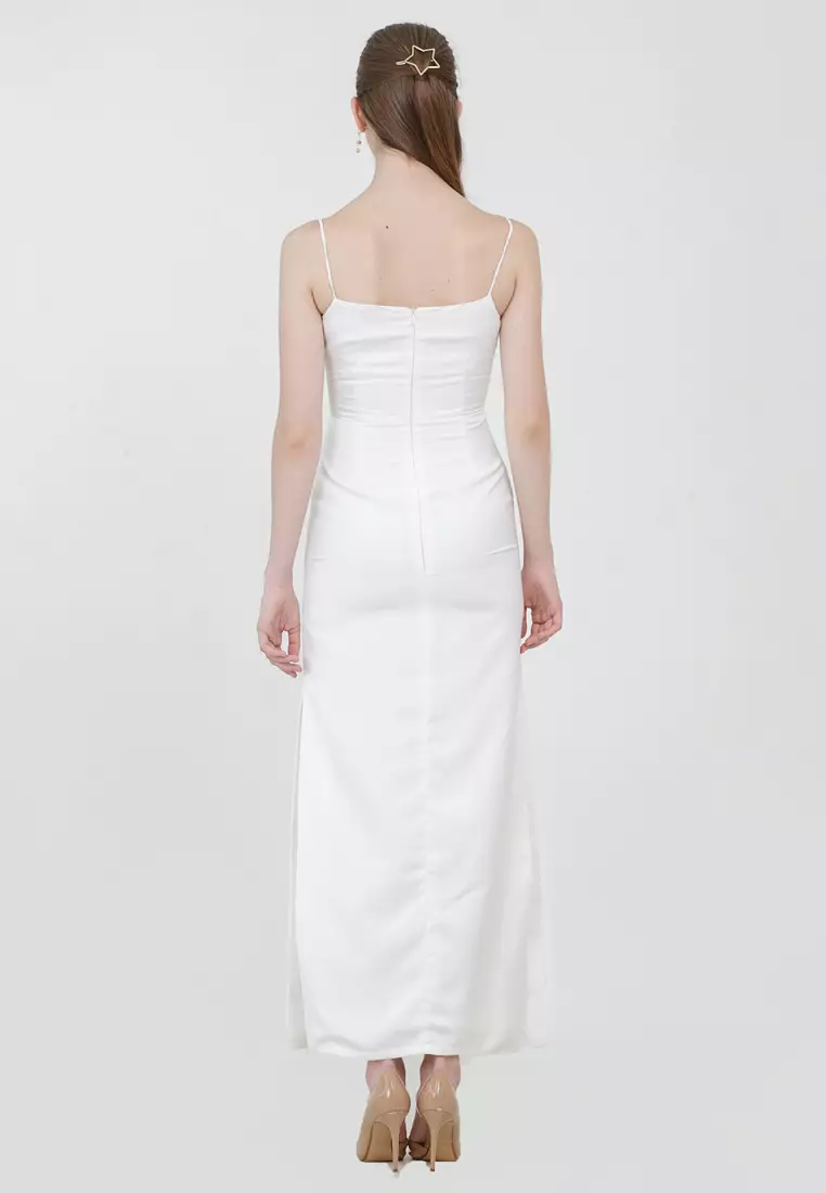 Drapery Maxi Slit Dress in White