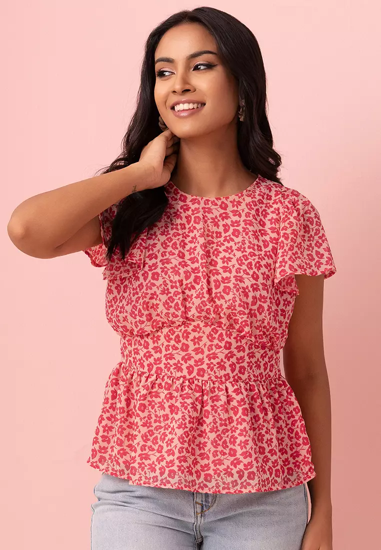 Ruffle sleeve peplum top hotsell