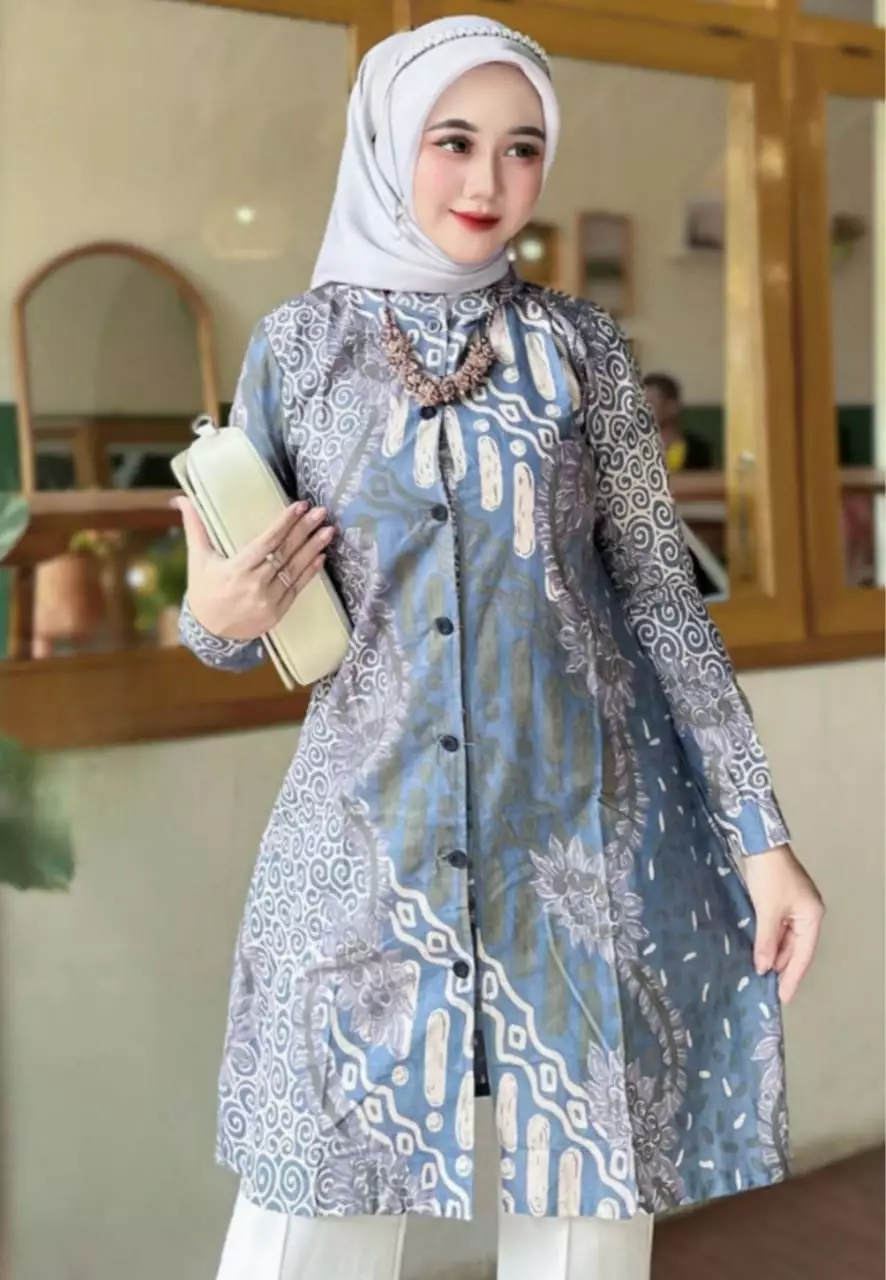 Tunik Batik Parelok Abu Blu Premium ALN