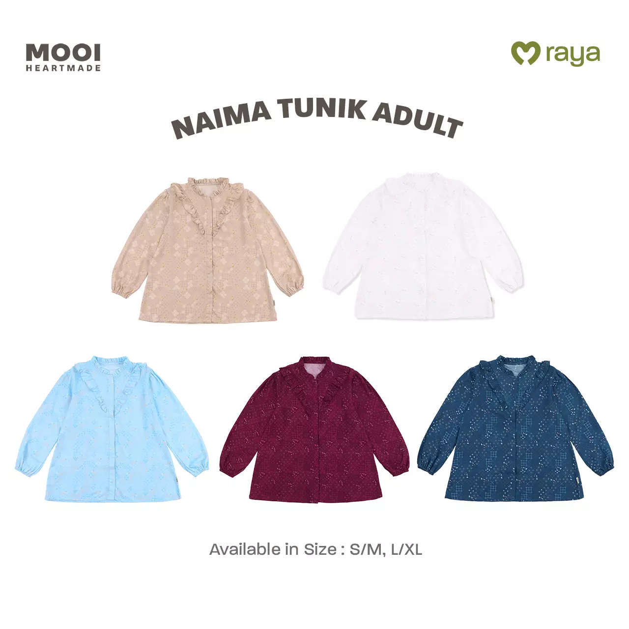 Mooi Tunik Wanita Atasan Wanita Raya Collection Naima Tunik Adult Zeina Series - Red Burgundy