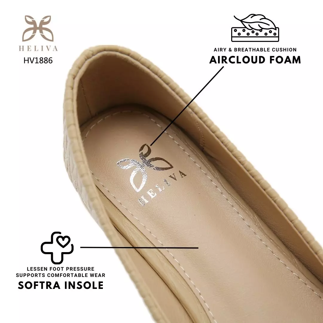 Heliva Sarah Women Shoes Heel chunky Wood Grain Pattern Frame Flower Sol 2.5cm HV1886