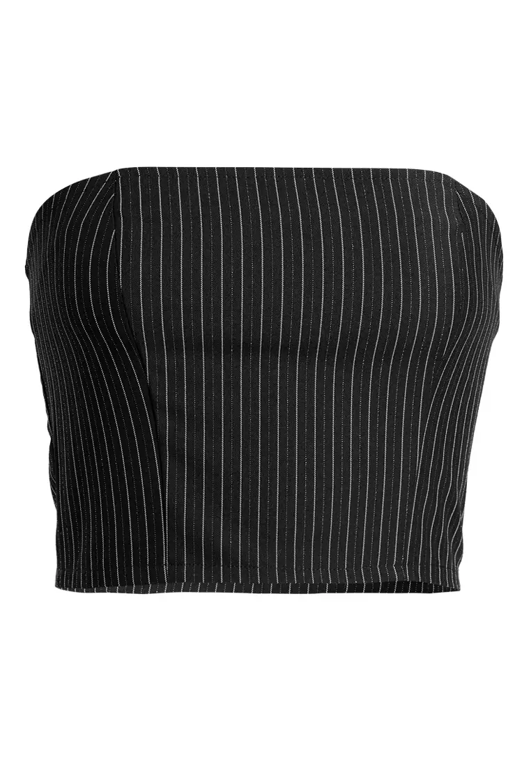 Atasan Bandeau Bergaris Glitter yang Disesuaikan