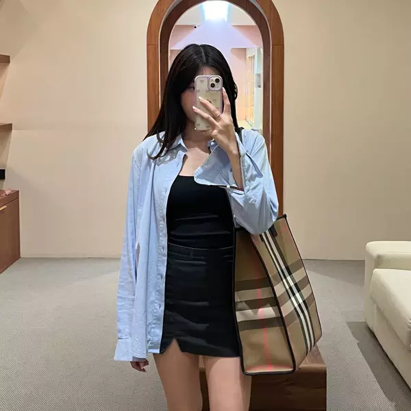 Tas BURBERRY CHECK BEIGE BLACK CANVAS SHOPPER BAG 100% ORIGINAL