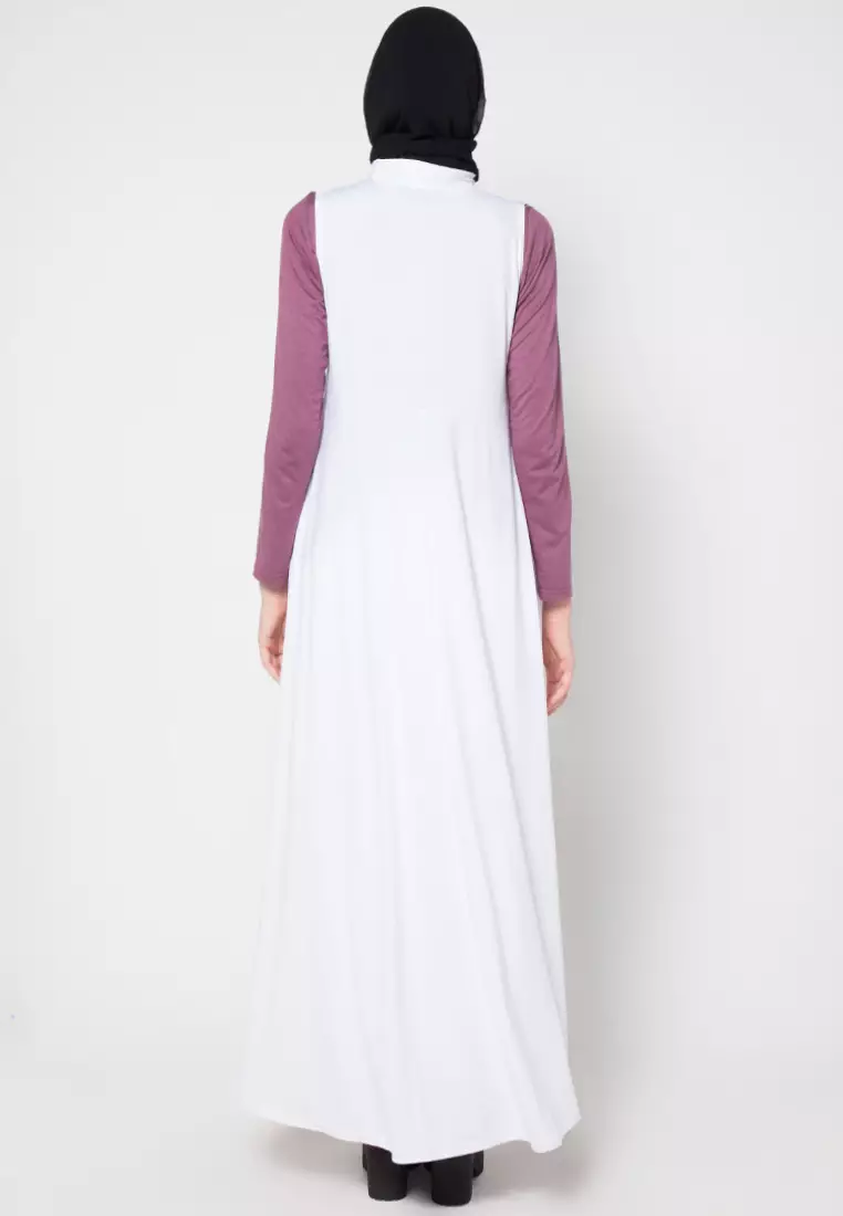 JV Hasanah Adelia Zipper Breastfeeding Dress White | Gamis Kensy Jersey Busui Friendly