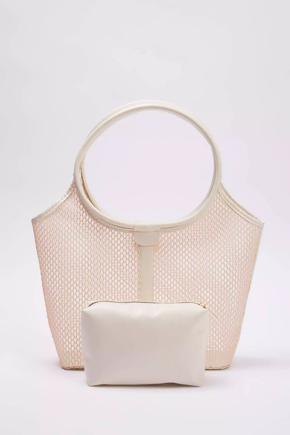 Nude Mesh Detailed Puppy Women's Maxi Tote Shoulder Bag Takss25Oc00075