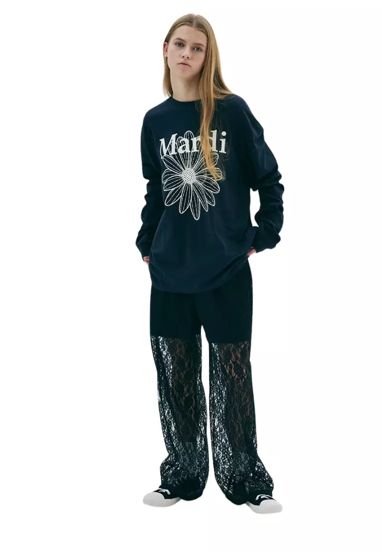 Unisex Tshirt Long Sleeve Flowermardi - Navy Ivory