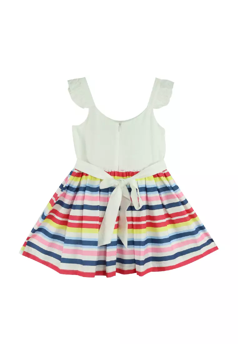 Toddler Girls Minnie Mouse Rainbow Striped Empire Dress with Angel Sleeves