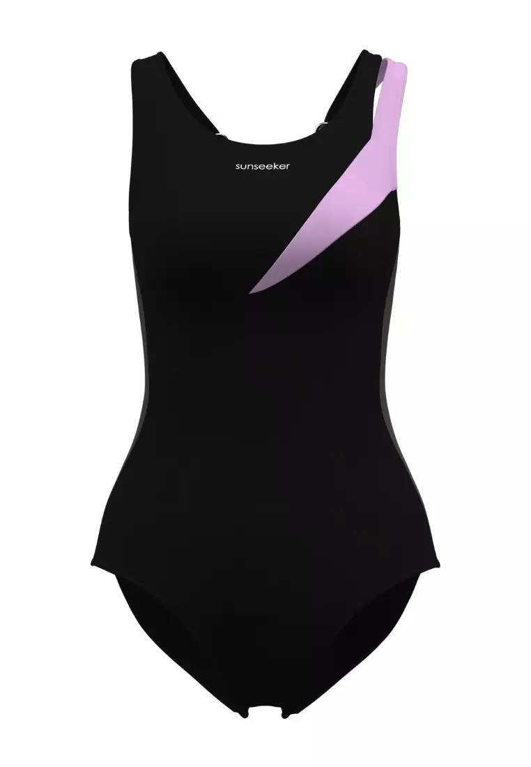 Sport Solid Purple Double Straps Onepiece