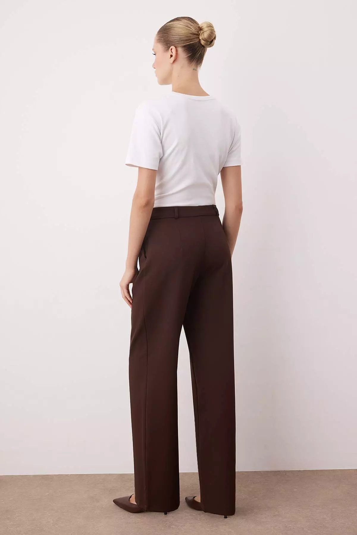 Brown*1 High Waist Wide Leg/Wide Leg Pleated Woven Pants Twoaw21Pl76
