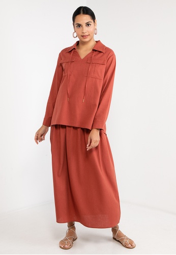 Zalia red Linen Top With Skirt Set 8A633AAA3A2701GS_1