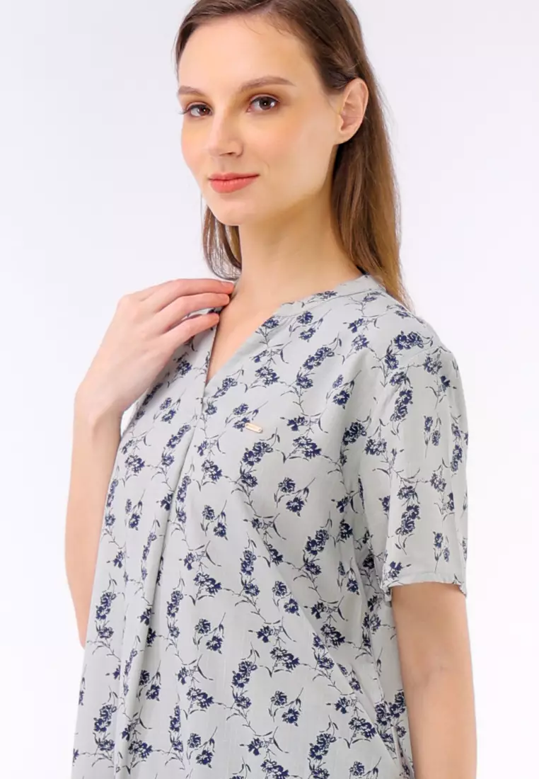 Woven Printed Soft Linen Short Sleeve Blouse