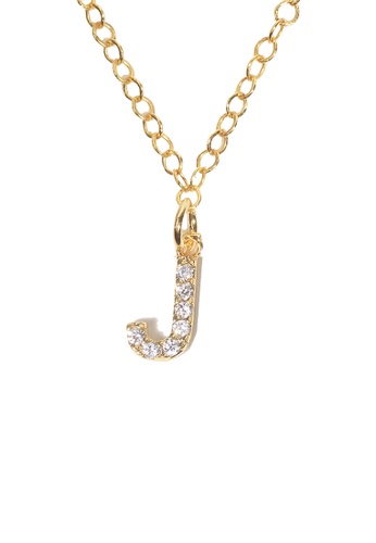 PSYNDROME gold Personalised Initial Letter Alphabet Cubic Zirconia Necklace - J E45BEAC58278AFGS_1