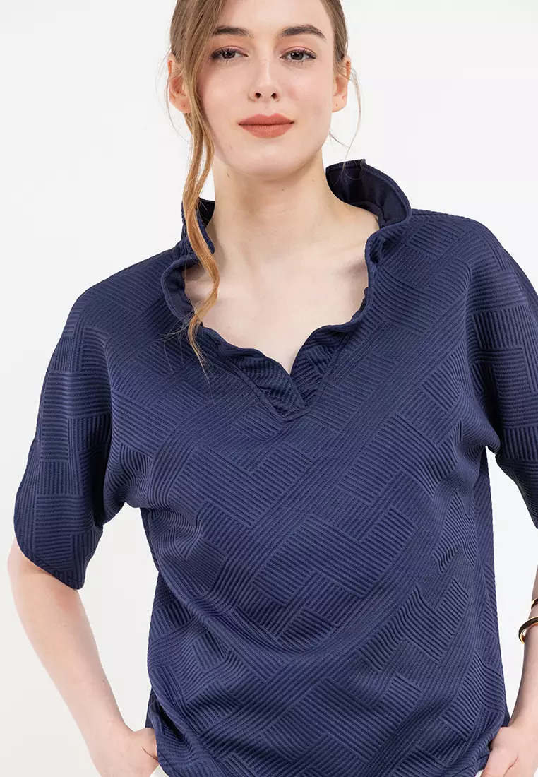 AERYN Textured Flared-Sleeve Blouse