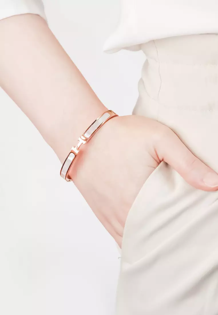 Caterina Mother of Pearl Bangle in Rose Gold