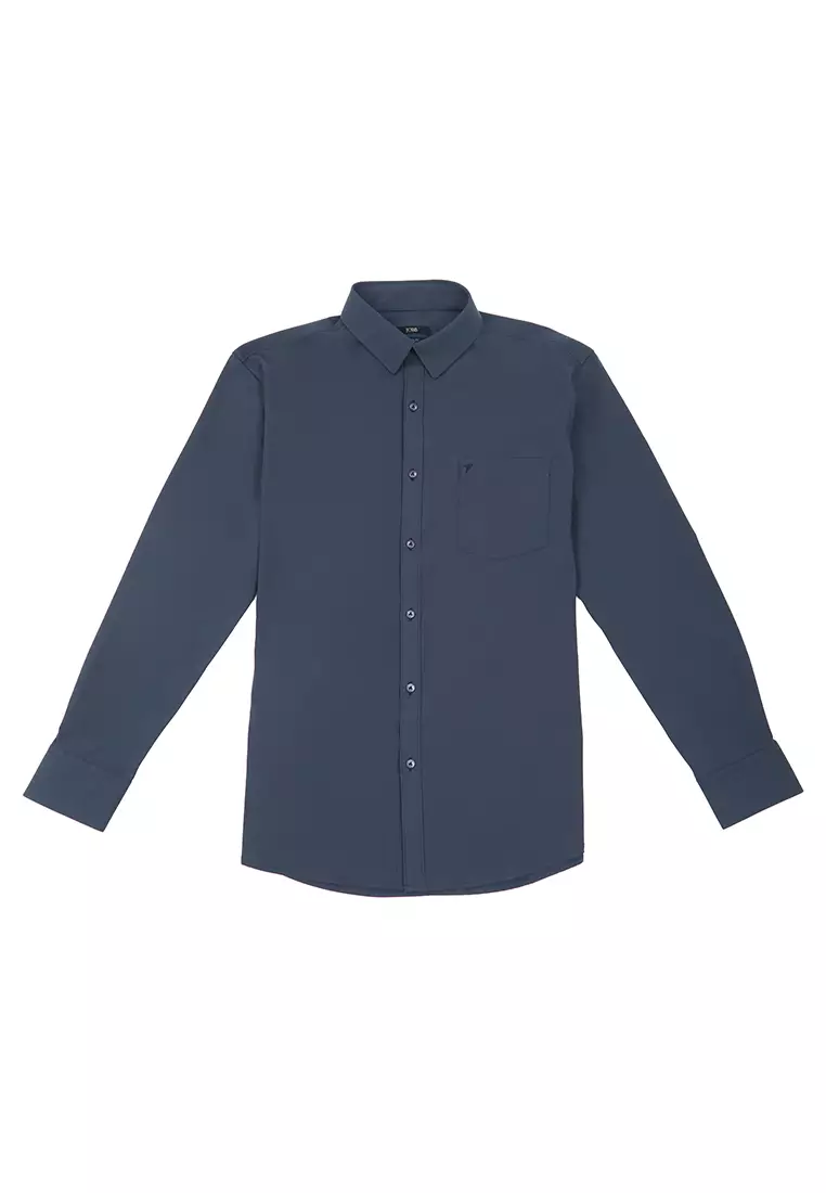 Jobb Steelco Kemeja Pria Lengan Panjang Regular Fit Dark Grey Colour Dark Grey