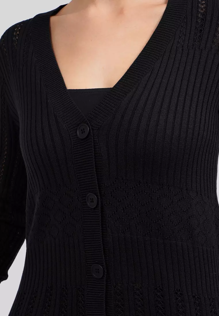 Lace Stitched Long Sleeve Cardigan