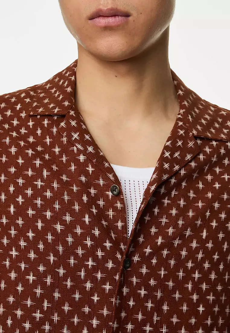 Easy Iron Linen Blend Printed Shirt