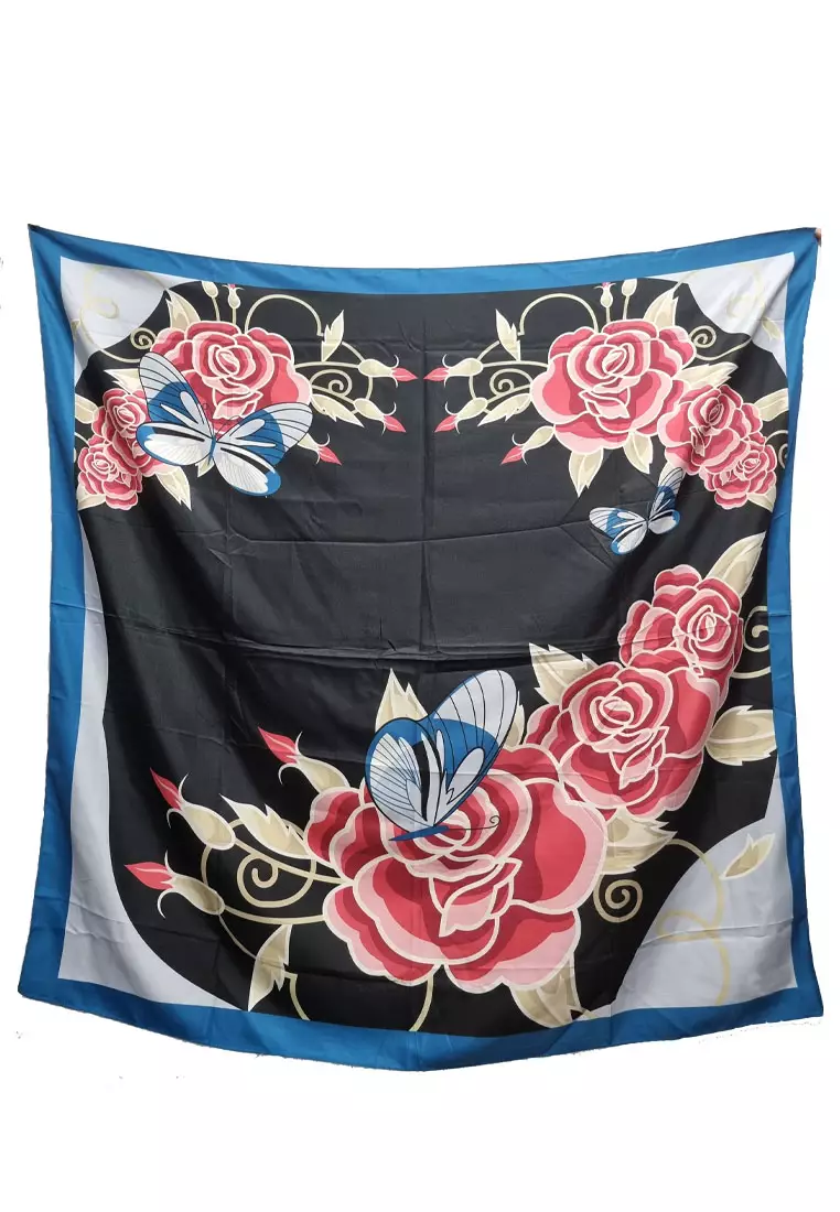 Samaiya Hijab Segi Empat Kerudung Silky Satin Square Scarf Black